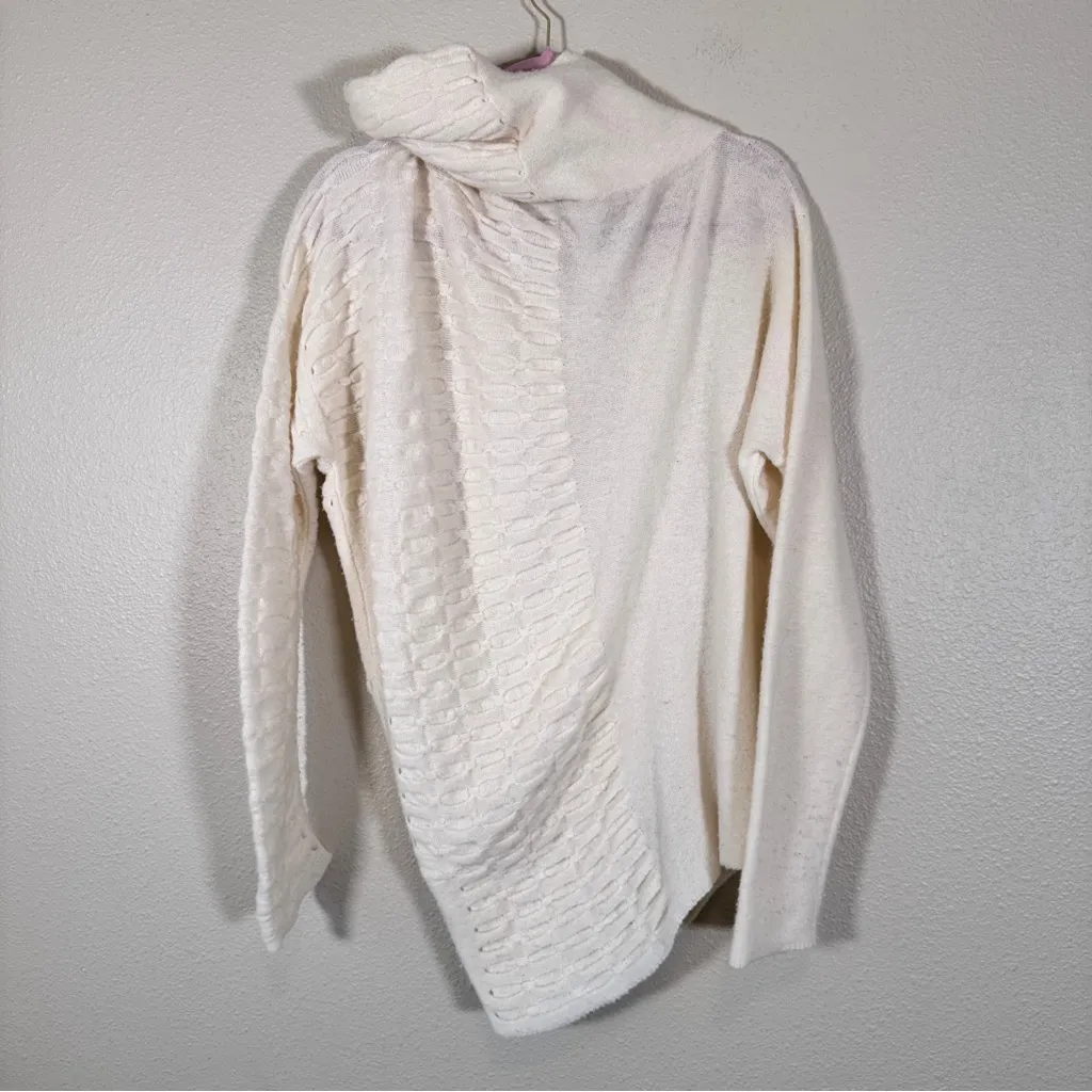 Sarah Pacini Cream Cowl Neck Asymmetrical Sweater Womens OS Wool Blend Lagenlook Size M - Image 4
