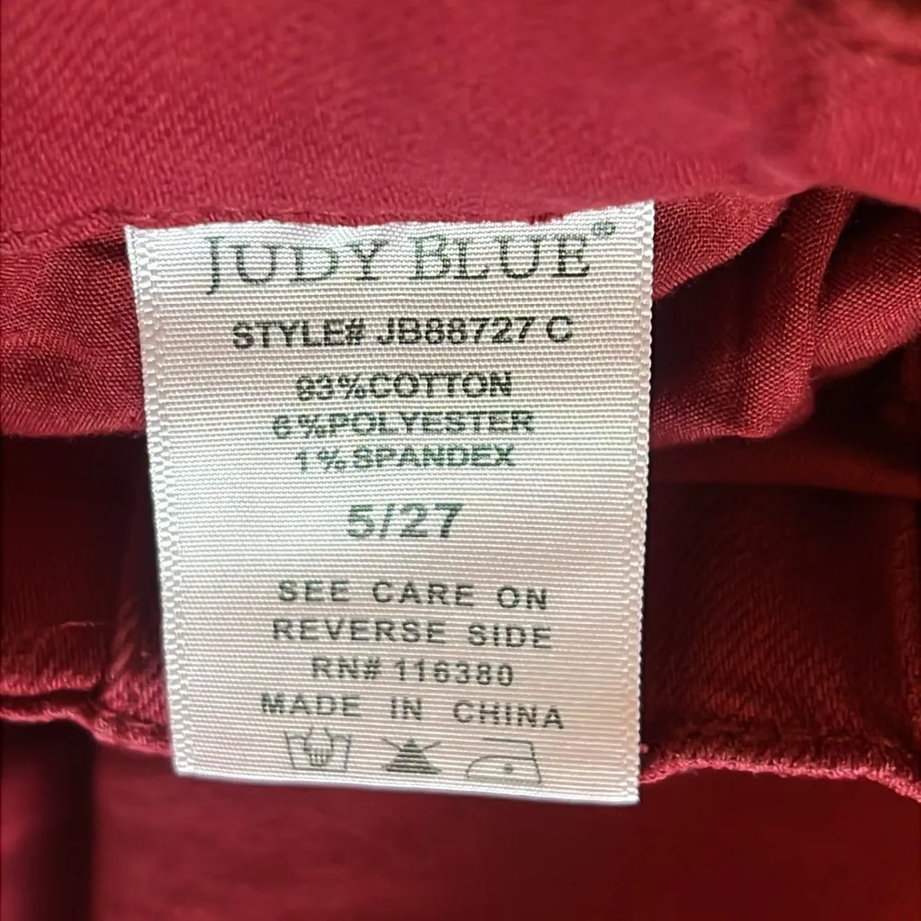 Judy Blue Wine Red Drawstring Waist Double Cuff Joggers Jeans Pants 27 - Image 6