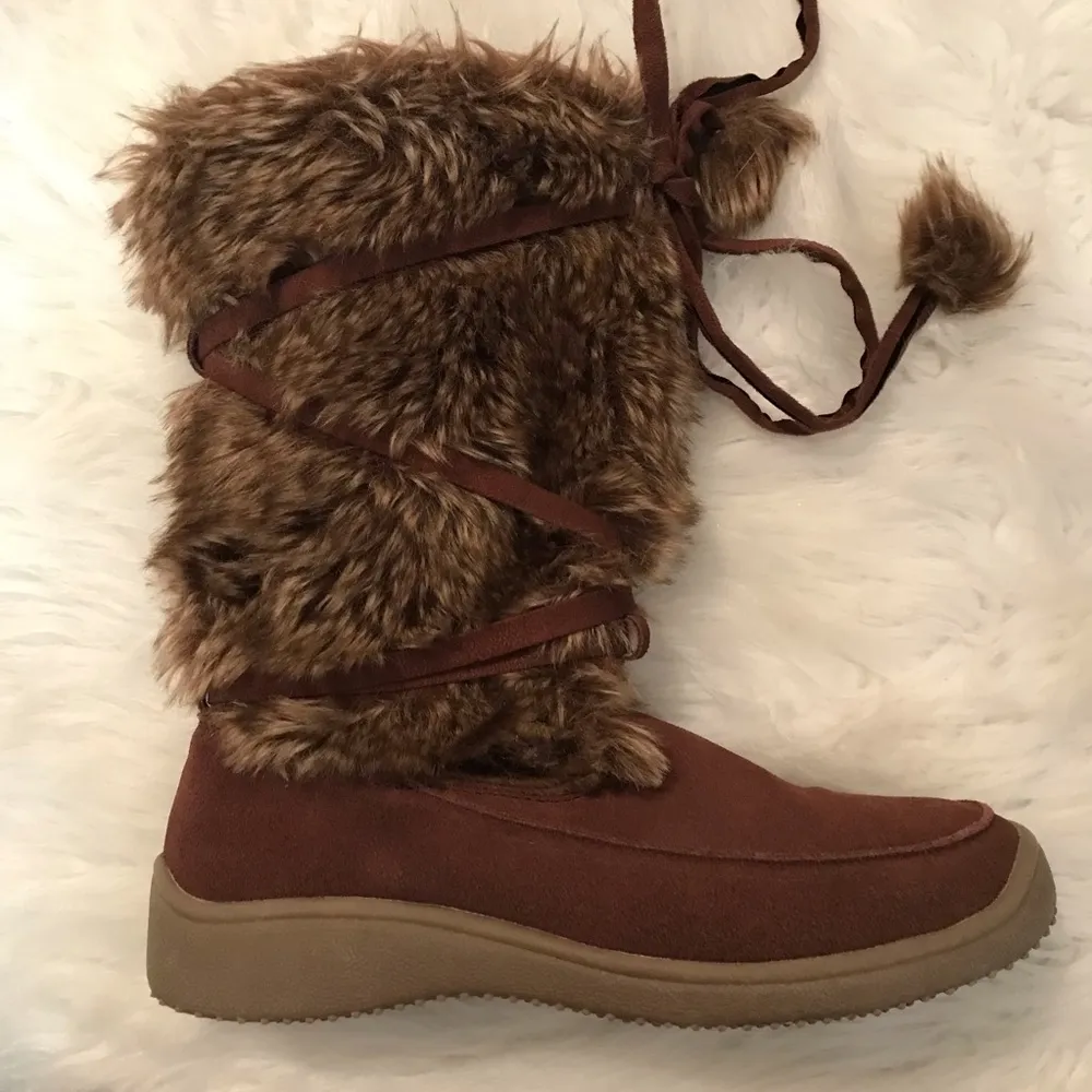 Vintage Fubu Boots Woman’s Size 10 Brown leather and faux fur 90’s Y2K - Image 8