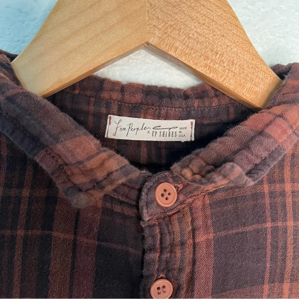Free People x CP Shades 100% cotton plaid button down tunic brown extra small - Image 14