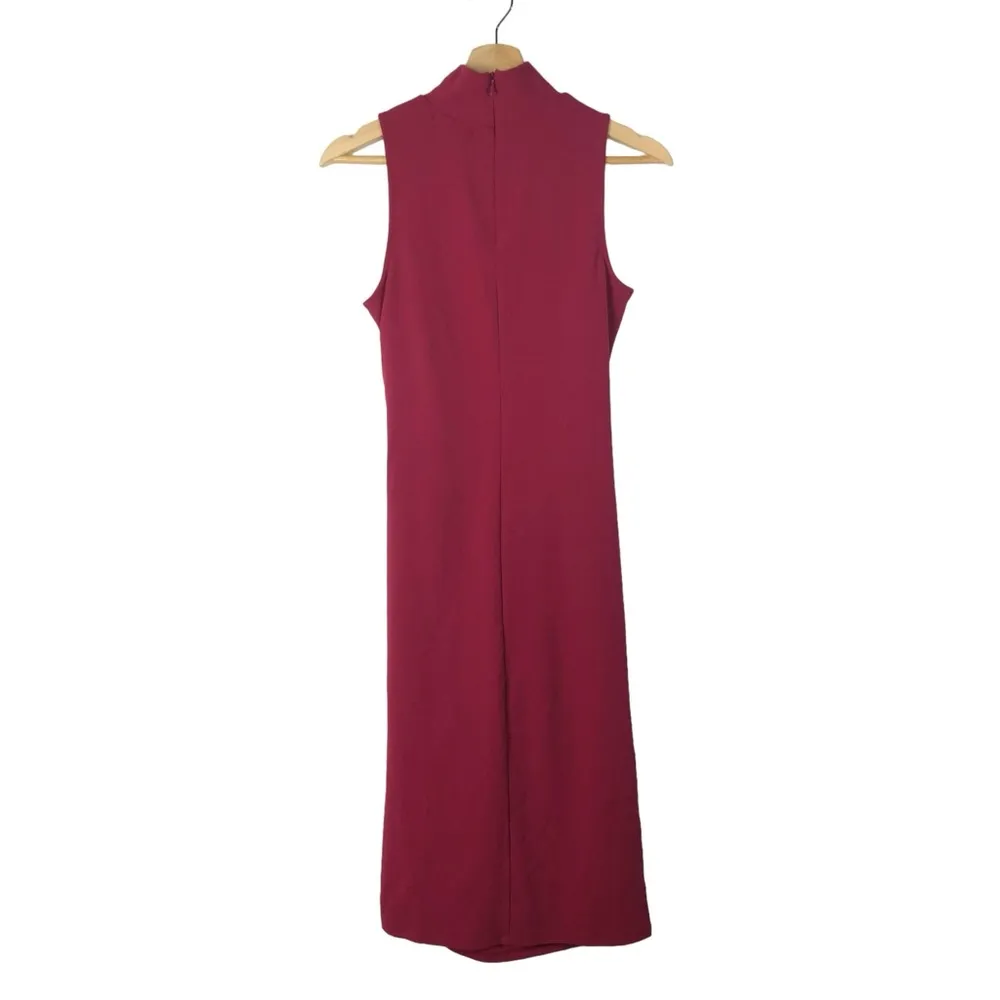 Chelsea28 Red Mock Neck Sheath Ruched Side Midi Dress XS - Image 2