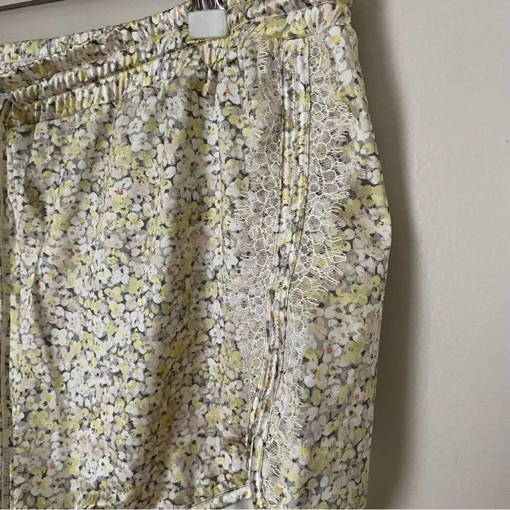 Jason Wu Pajama Shorts Lace Trim Satin Runner Stretch Yellow Floral Comfy Cute - Image 5