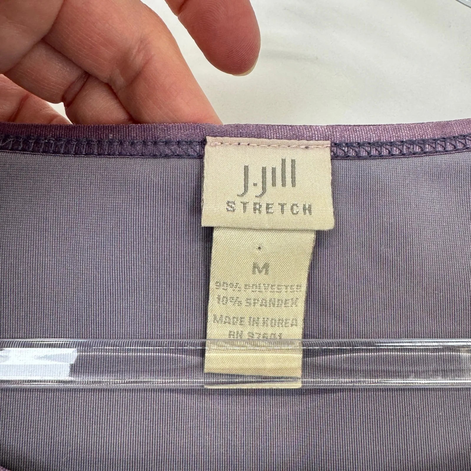 Vintage J. Jill Velour Top Womens Medium 3/4 Sleeve Scoop Neck Lavender Purple - Image 5