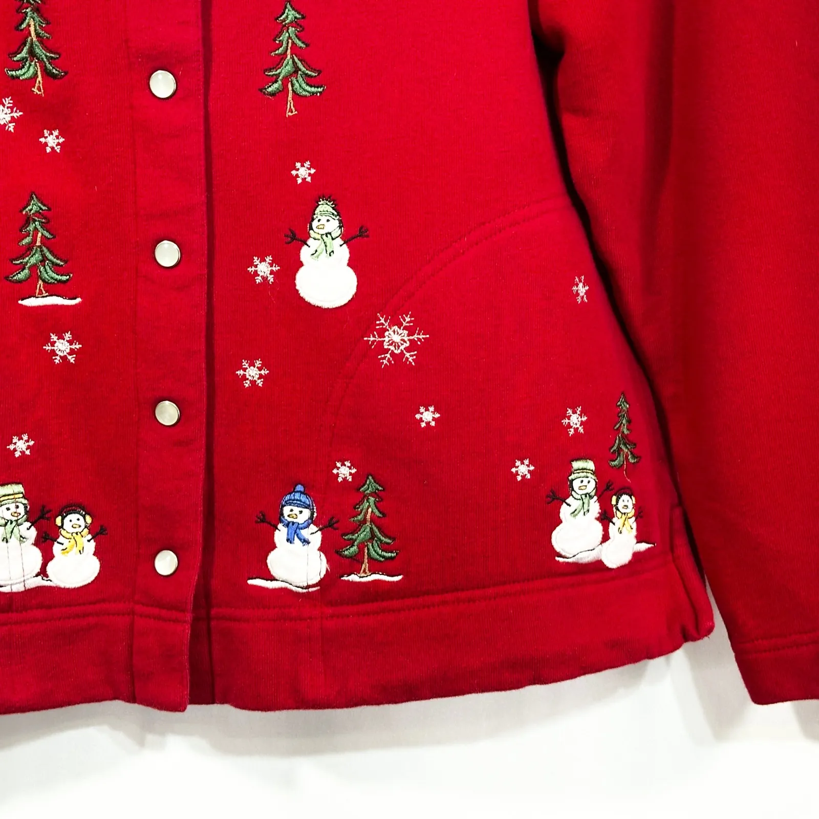 Classic Elements Small Sweater Christmas Winter Snowmen Cardigan Red Holiday 498 - Image 4