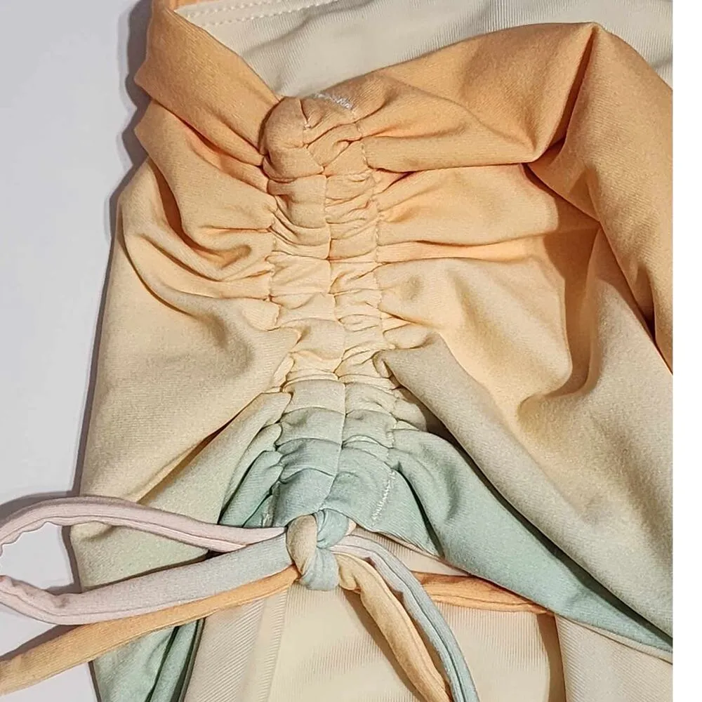 CALIA High Waisted Ruched Side Tie Swim Bikini Bottoms Orange Multi XXL *READ* - Image 6