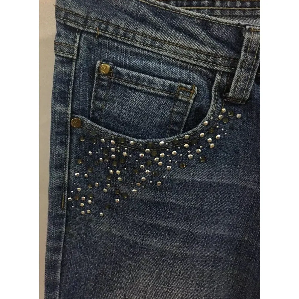 Juniors Southpole Boot Cut Medium Wash Flap Pocket Jeans with Rhinestone Bling 7 - Image 3