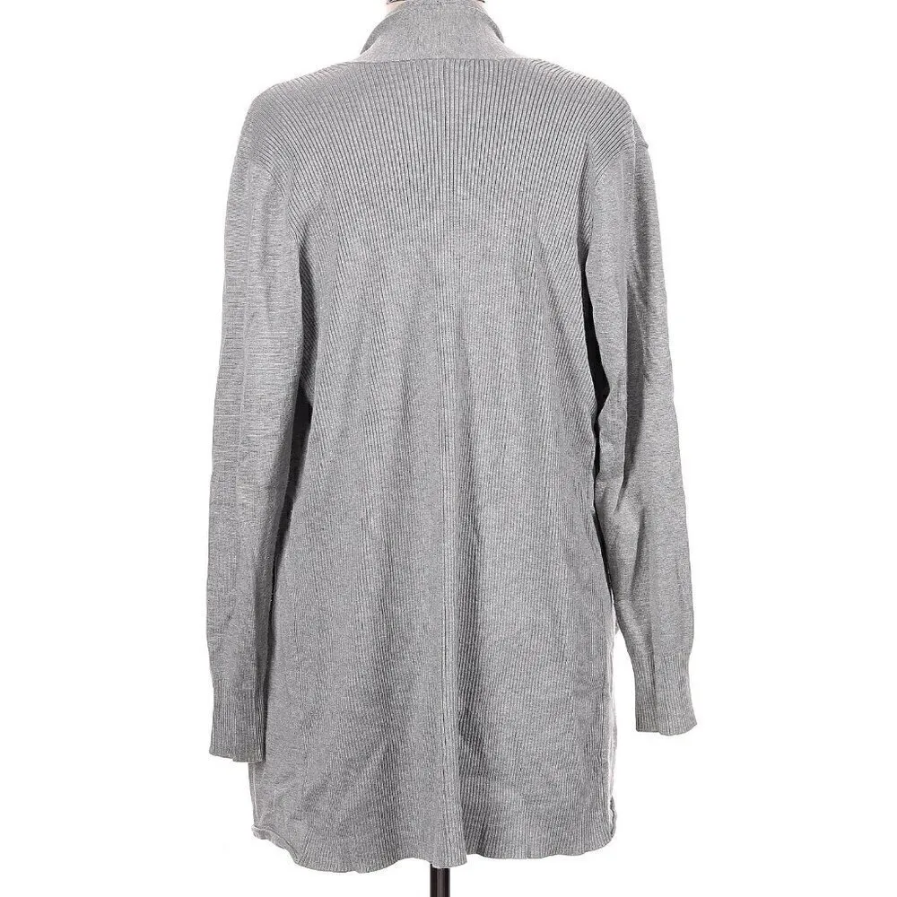 VERVE AMI Solid Gray Long Sleeve Open Front Rayon Classic Long Cardigan Sweater - Image 4