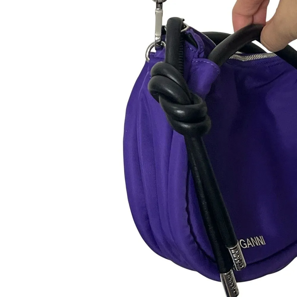 GANNI Knot Purse OS Purple Tech Fabric Mini Bag Removable Strap Baguette Style - Image 4