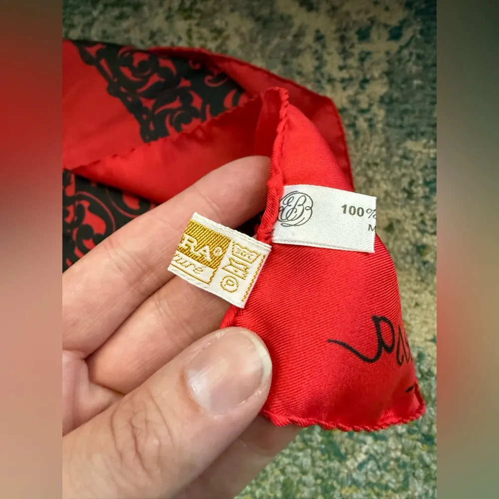 Vintage Ponte Tresa made in Italy red scroll neck hair scarf - Image 5