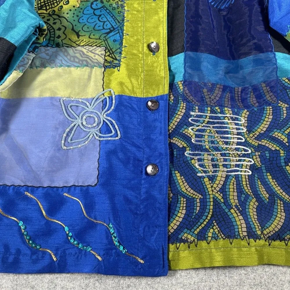 Marsh Landing  Jacket Womens Medium Floral Embroidered Applique Patch Button up - Image 7