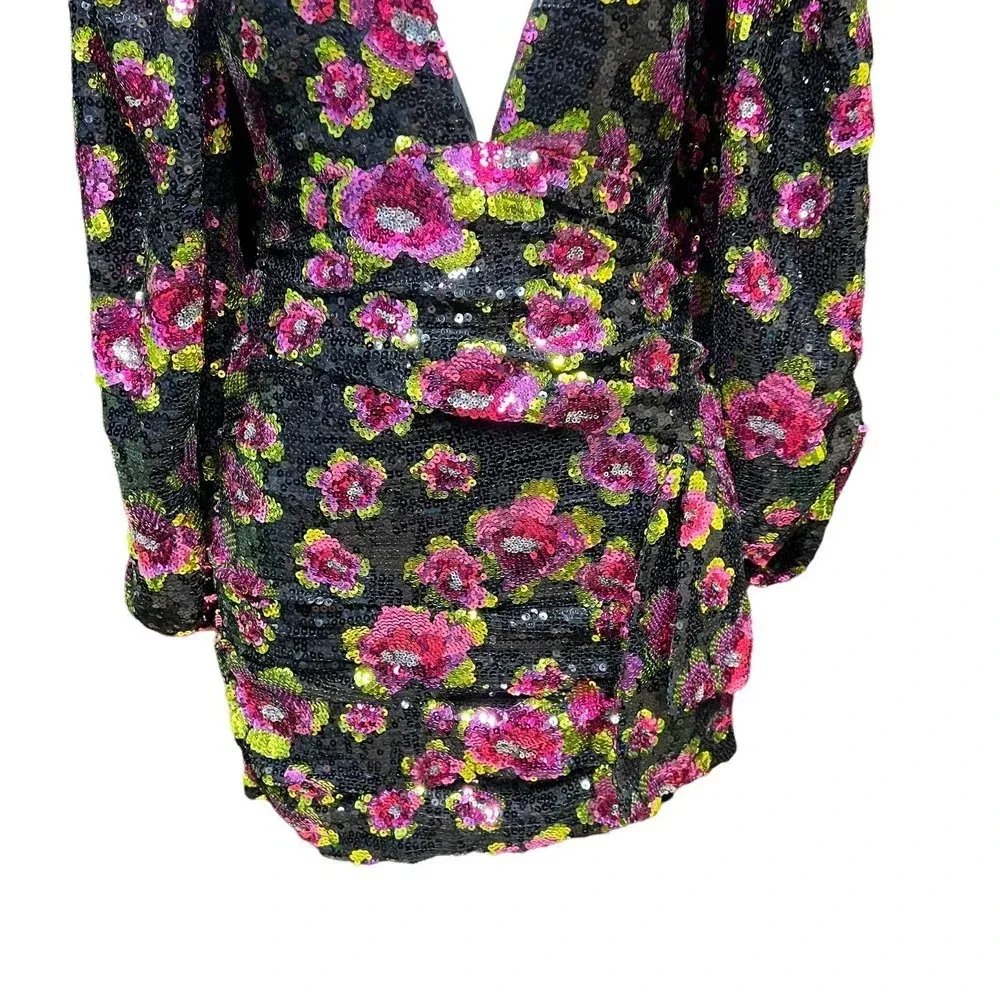 For Love & Lemons‎ Morrison Mini Dahlia Floral Dress Black Sequin Size XS - Image 7