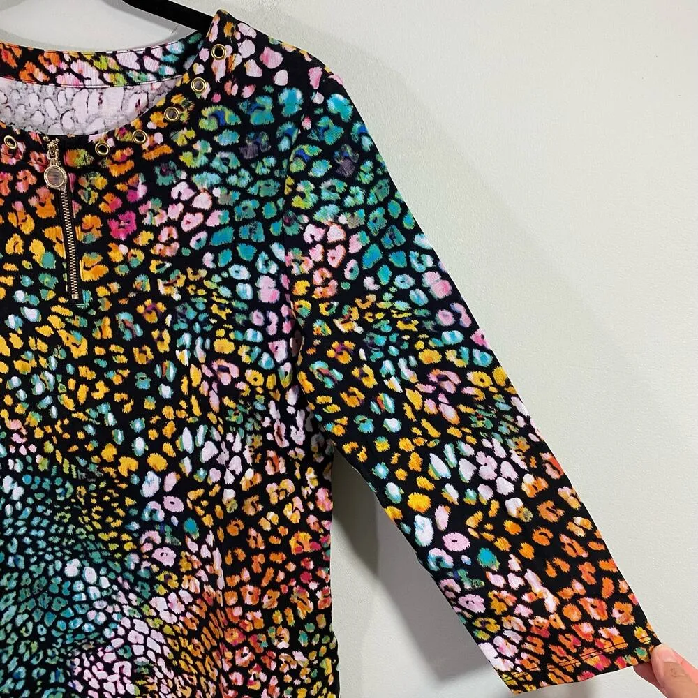 Perry Ellis Women's Multicolor Leopard Print Quarter Sleeve Top - Image 6