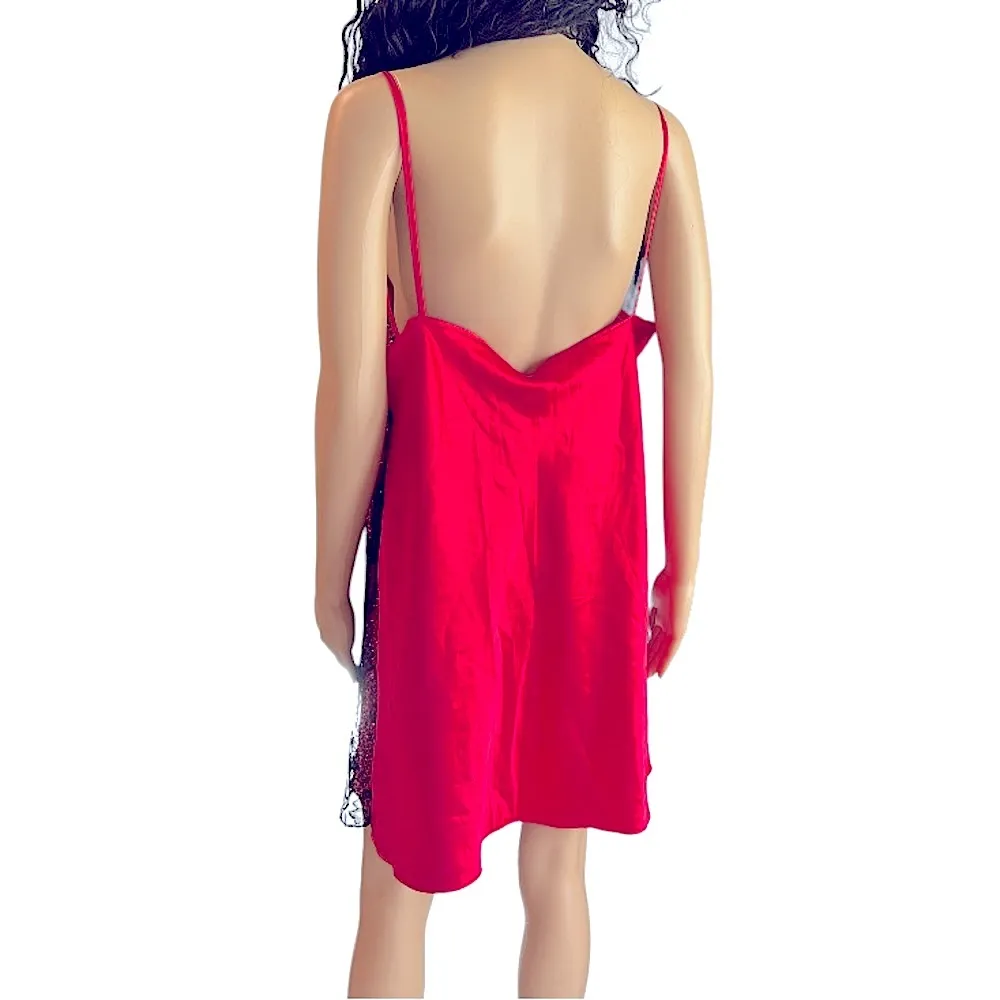 Vintage 90’s Night Magic by Cinema Etoile Red Satin Material Nightgown Black Size L - Image 5