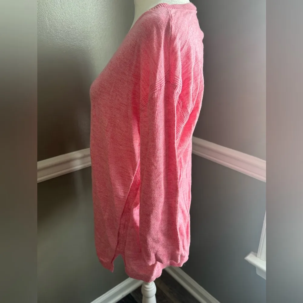 Talbots Cotton V-Neck Marled Pink Lightweight 3/4 Sleeve Sweater Top Small - Image 4