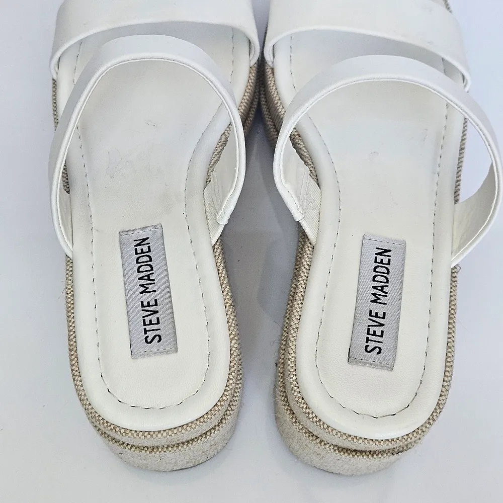 Steve Madden Women's Size 7 Merrcer Platform Slide Leather Sandal in White Beach - Image 10
