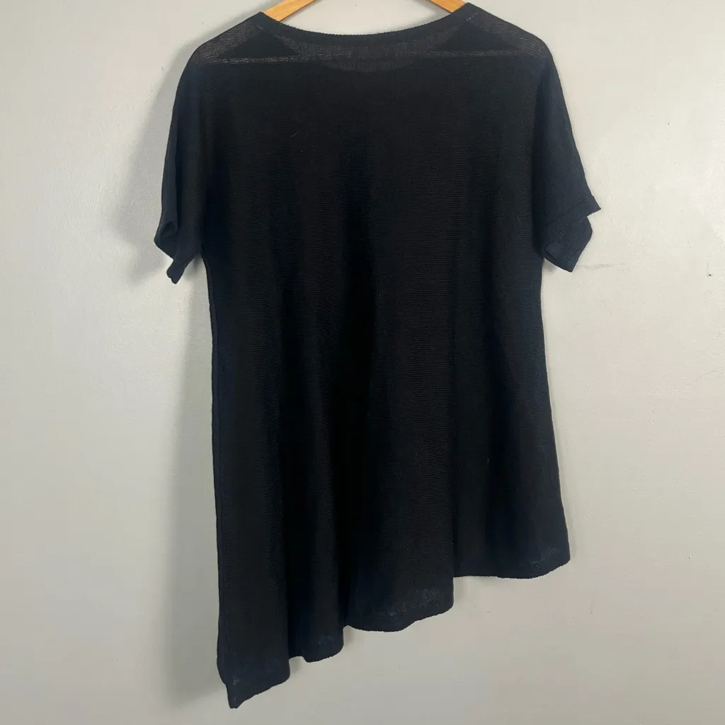 New Eileen fisher black bateau neck knit 100% Linen top asymmetrical size XS - Image 5