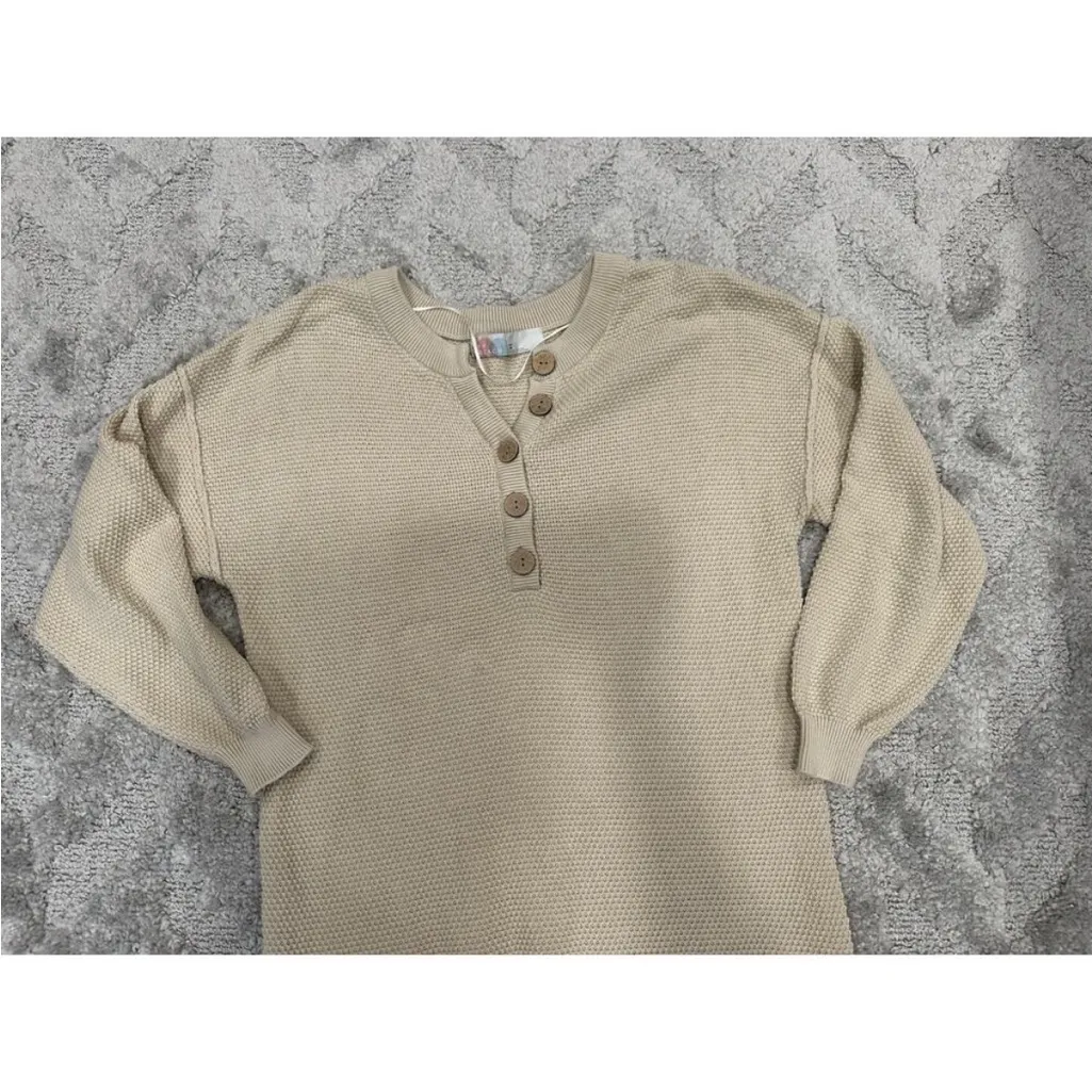 Free People Hailee Long Sleeve Cotton Sweater Dress XS Tan - Image 3