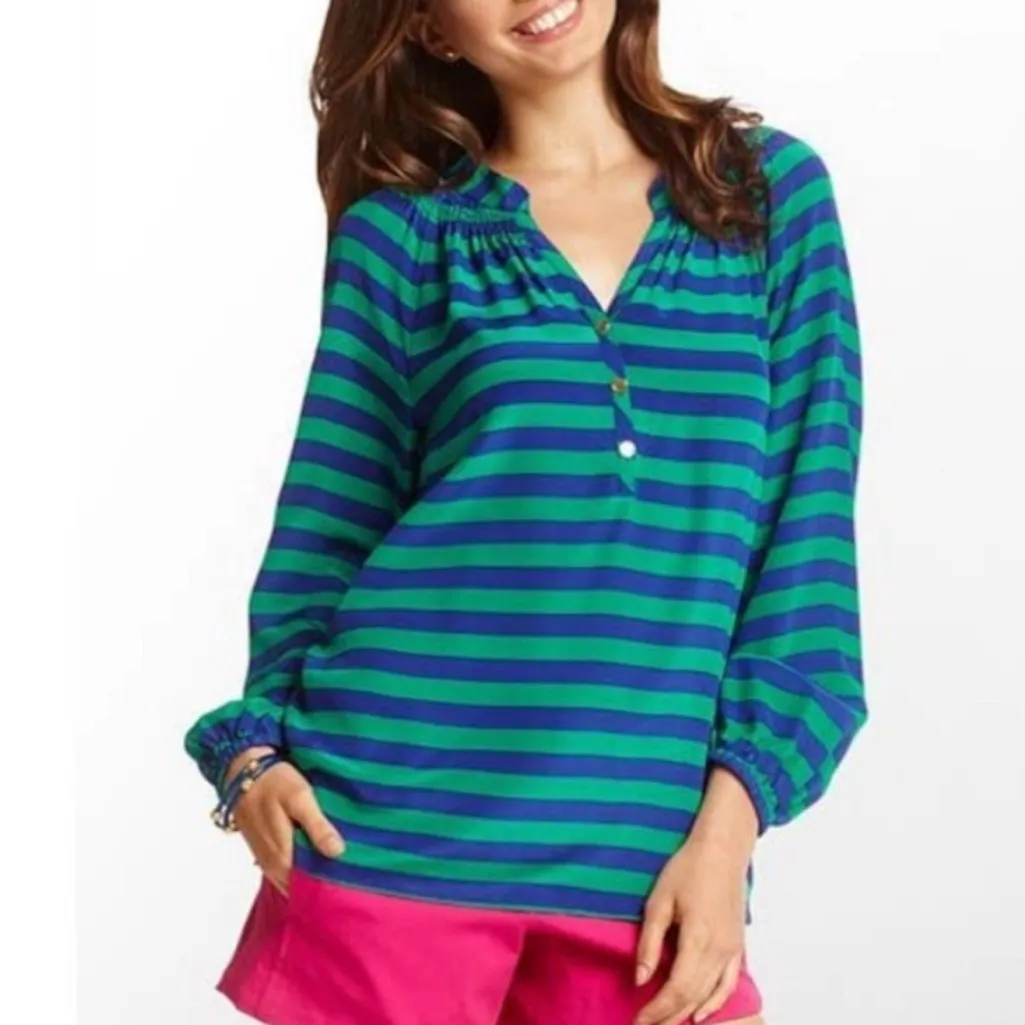 Lilly‎ Pulitzer Stripe Elsa Pull Over 💯 Silk Blouse. - Image 2