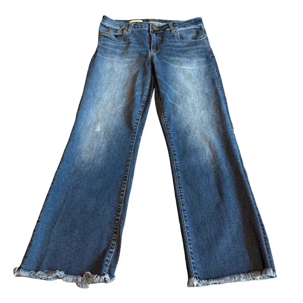 Kut From The Kloth Kick Flare Jeans Medium Wash Raw Hem Cropped Size 6 Women's - Image 2