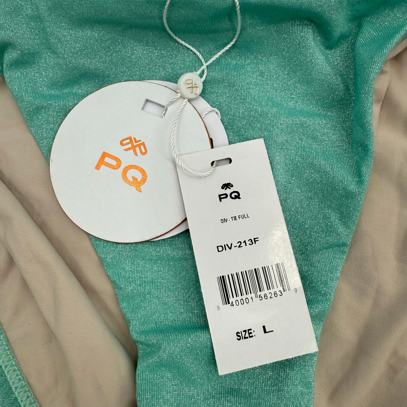 PQ SWIM PILYQ Bikini Bottoms SZ Large NWT Divine Tie Side Full Aqua Blue Shimmer - Image 5