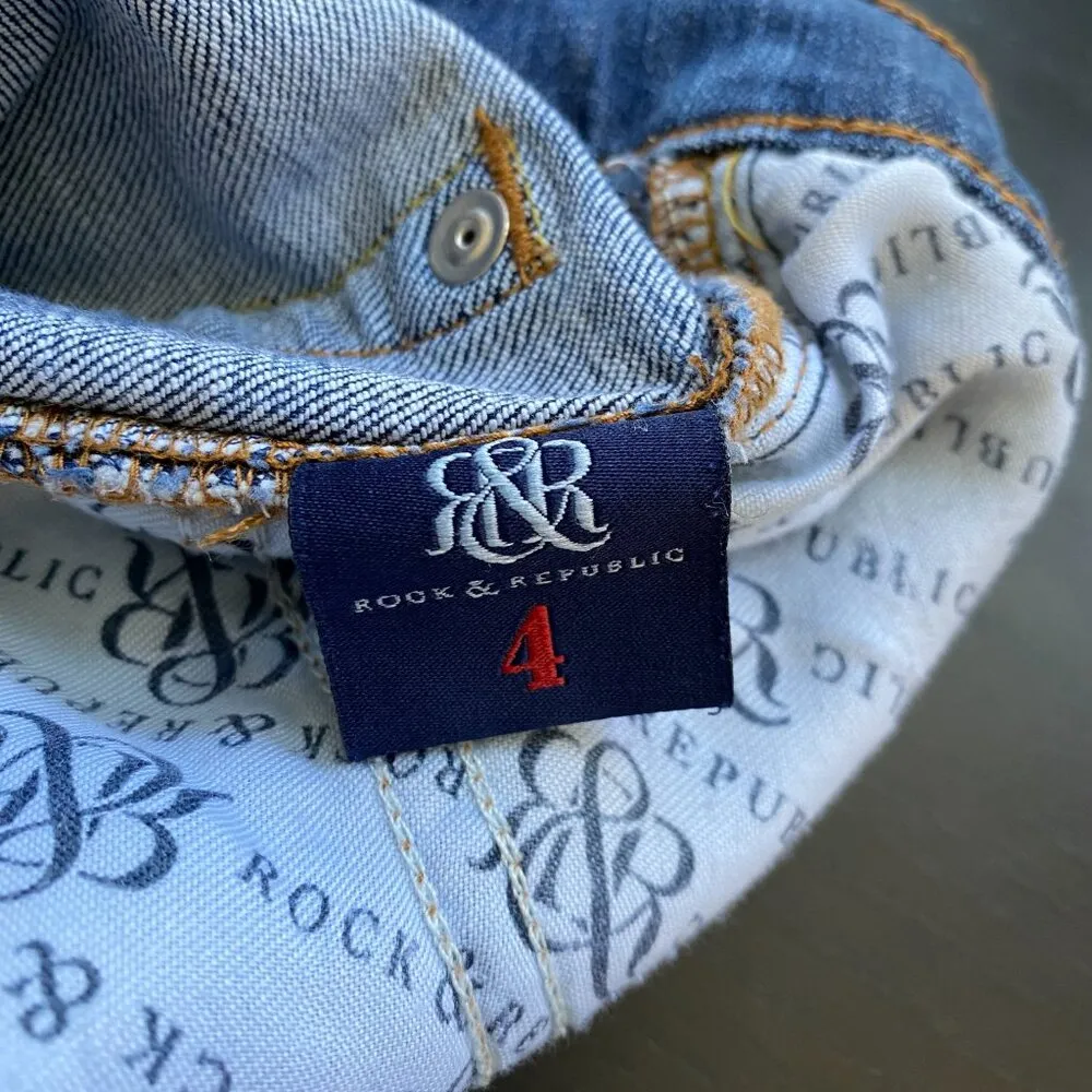 Rock & Republic Kasandra Studded Bootcut Denim Blue Jeans Womens Size 4 Low Rise - Image 13