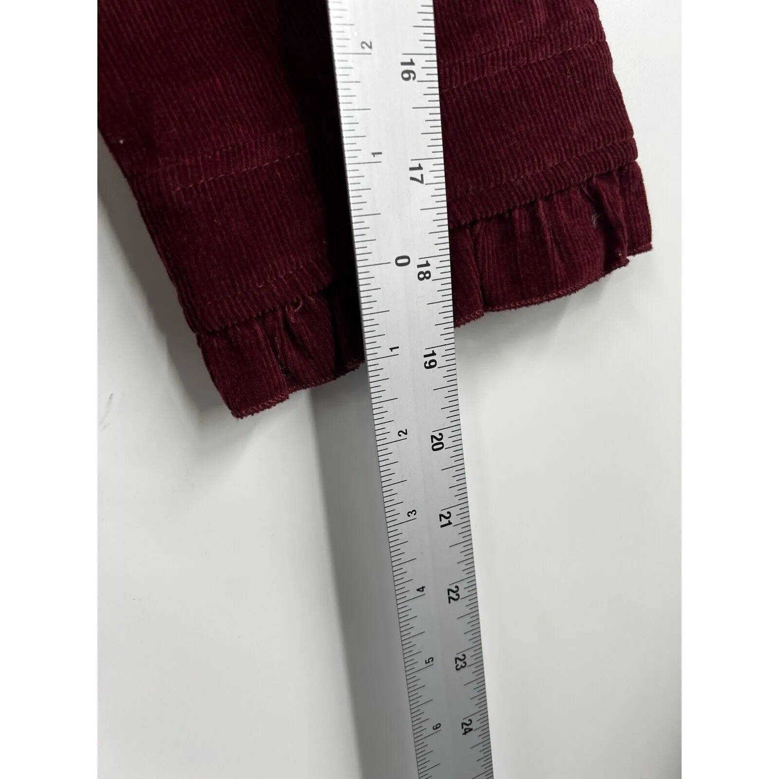Sandro Womens Ruffle Corduroy Jacket Sz M Red Burgundy Zip Mock‎ Neck Y2K - Image 9