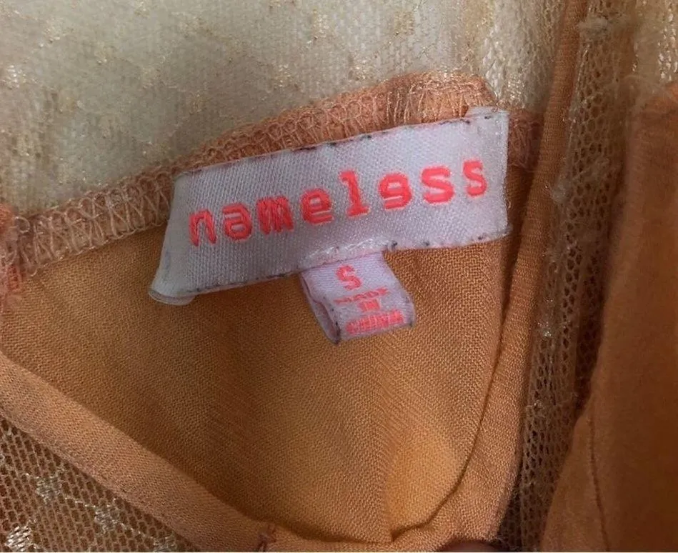 Vintage Nameless Peach Lightweight Delicate Lace Spaghetti Strap Midi Dress Orange - Image 6