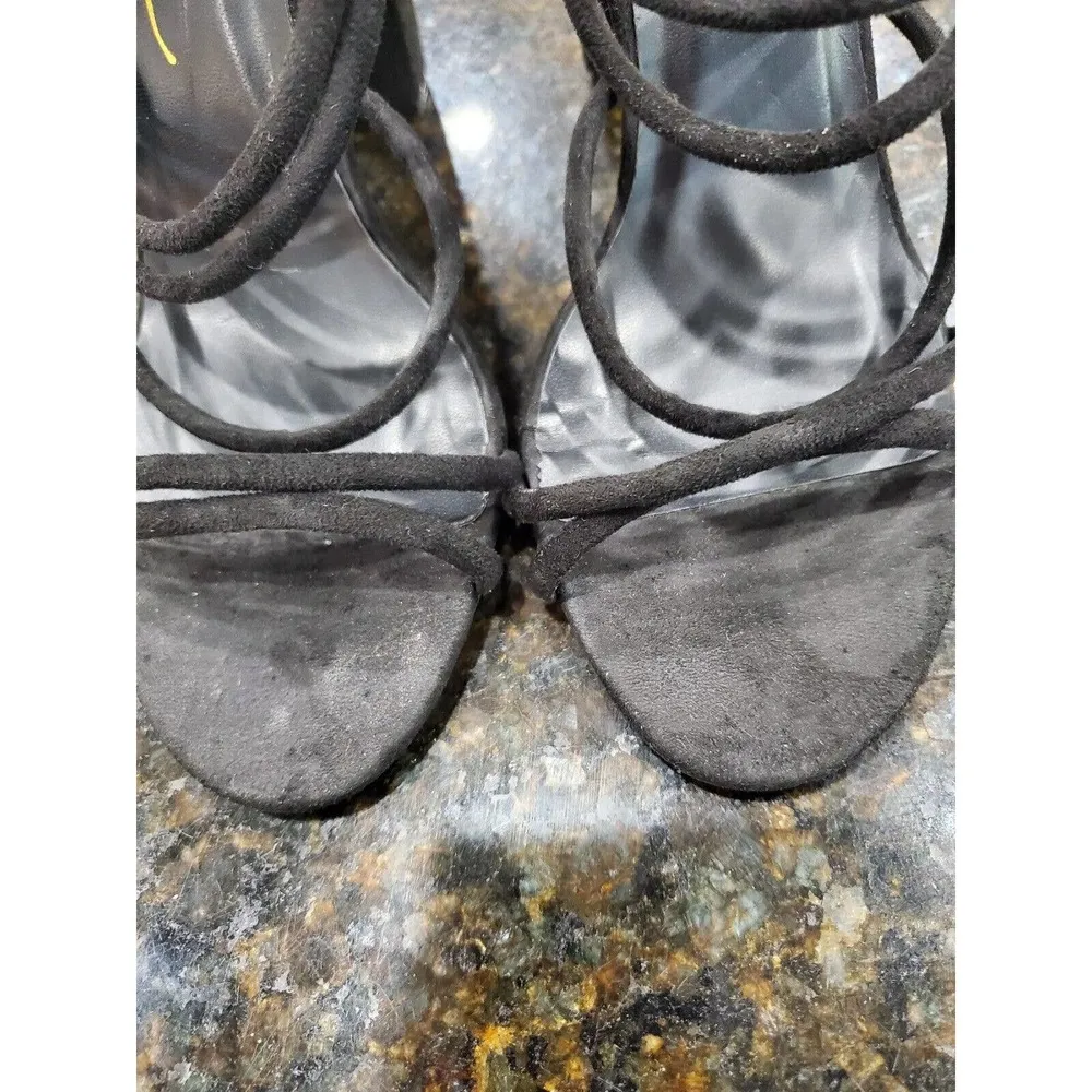 So Me Black Women's Suede Leather Strappy Block Heeled Casual Sandal Size US 9 - Image 3