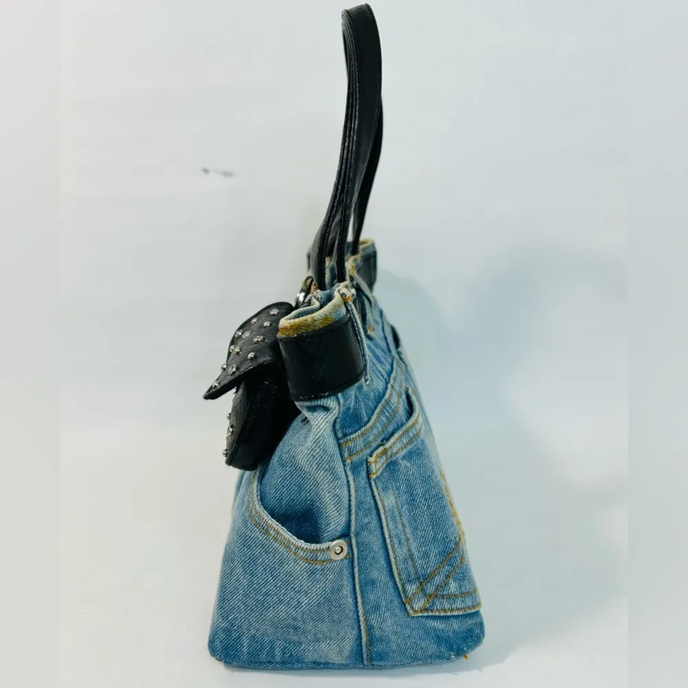 Y2K Denim Blue Jeans Purse with Studded Black Belt and Pouch - Image 4