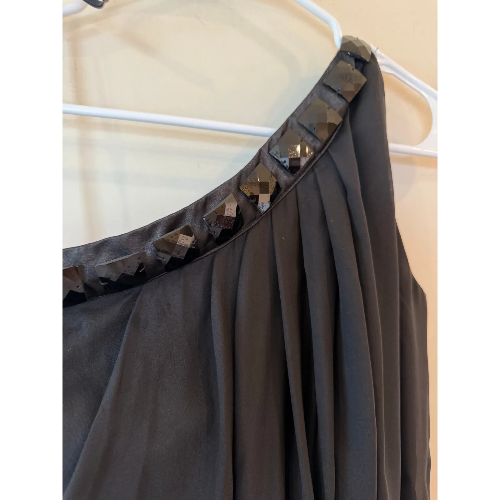 Badgley Mischka One Shoulder Asymmetrical Beaded Mini Dress Black Women Size 10 - Image 3