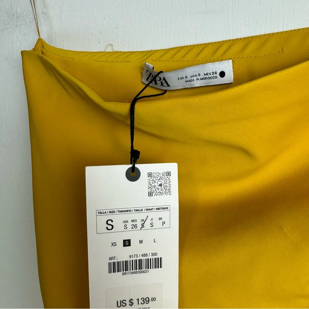 NWT ZARA Strapless Maxi Dress Sz Small Golden Yellow Side Pleats Ruched - Image 6