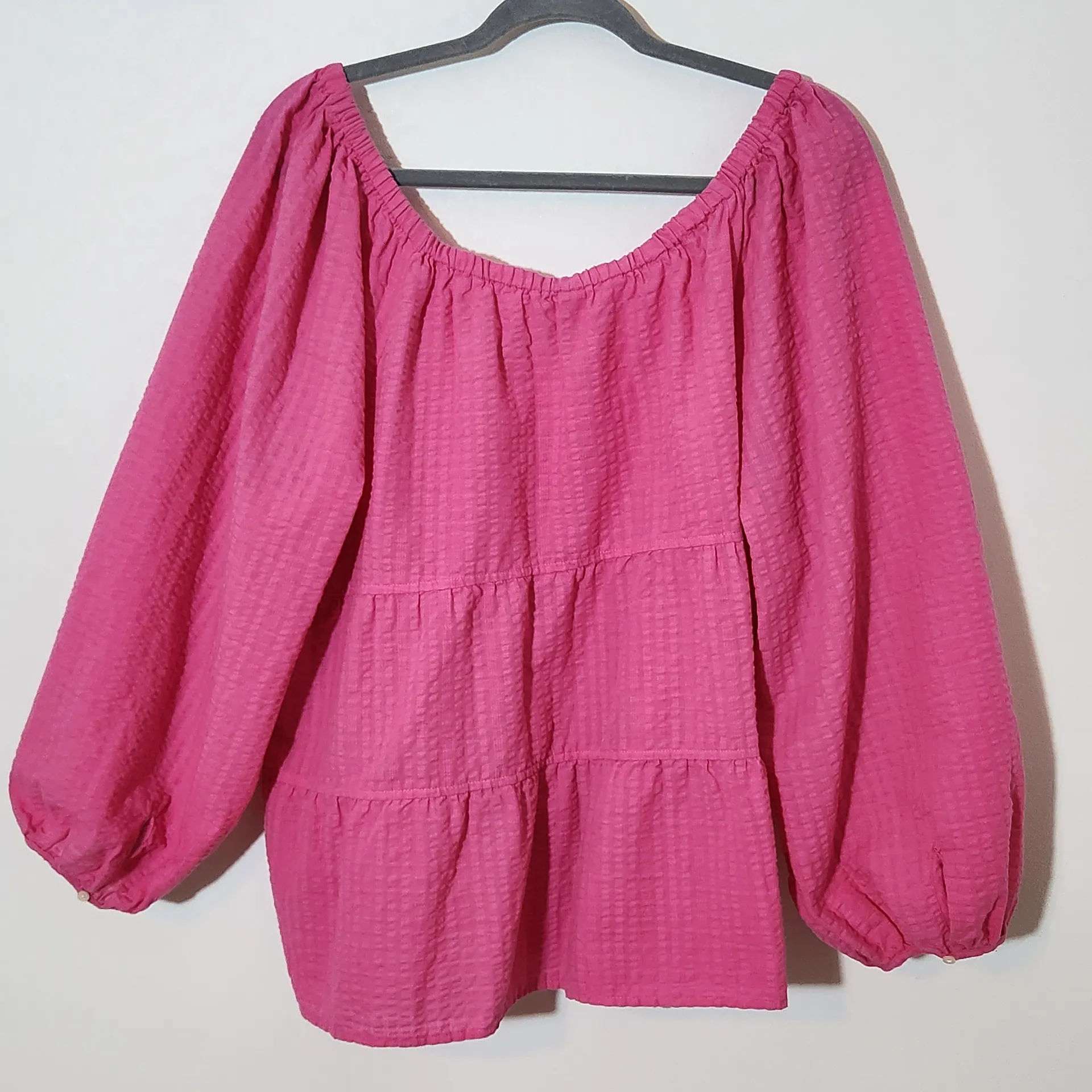Old Navy Pink Tiered Puffy Sleeve Blouse Size XXL Pink Cottagecore Top - Image 5