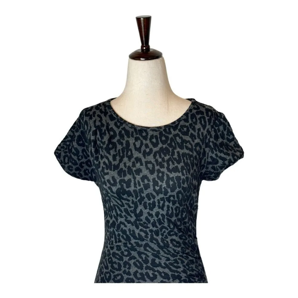 Sea New York Dress Women 0‎ Black Gray Leopard Print Knit Sheath Ruched Mini - Image 3