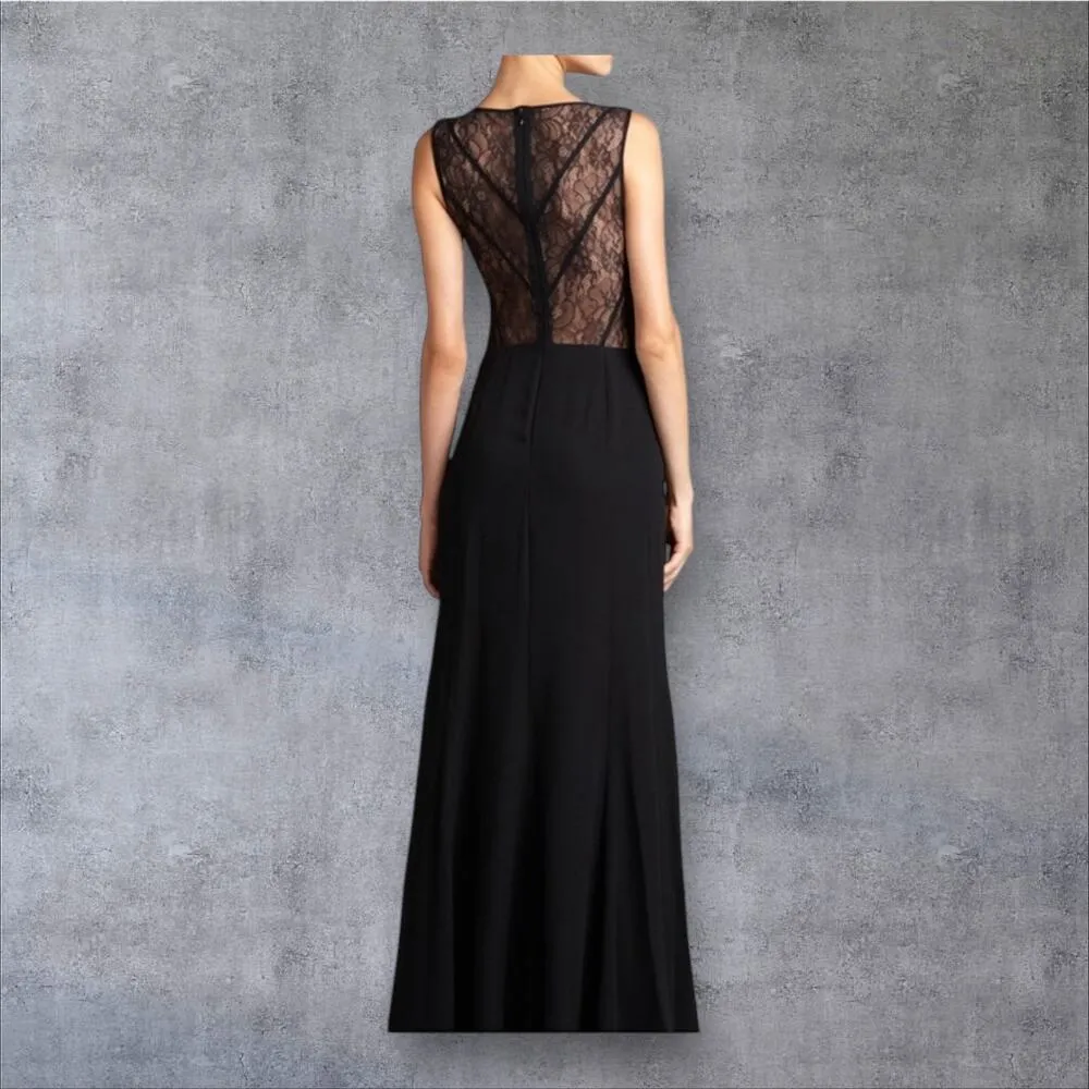 Max and Cleo Evening Gown 4 Black Mesh Sheer Panel Formal Event Elegant Maxi - Image 2