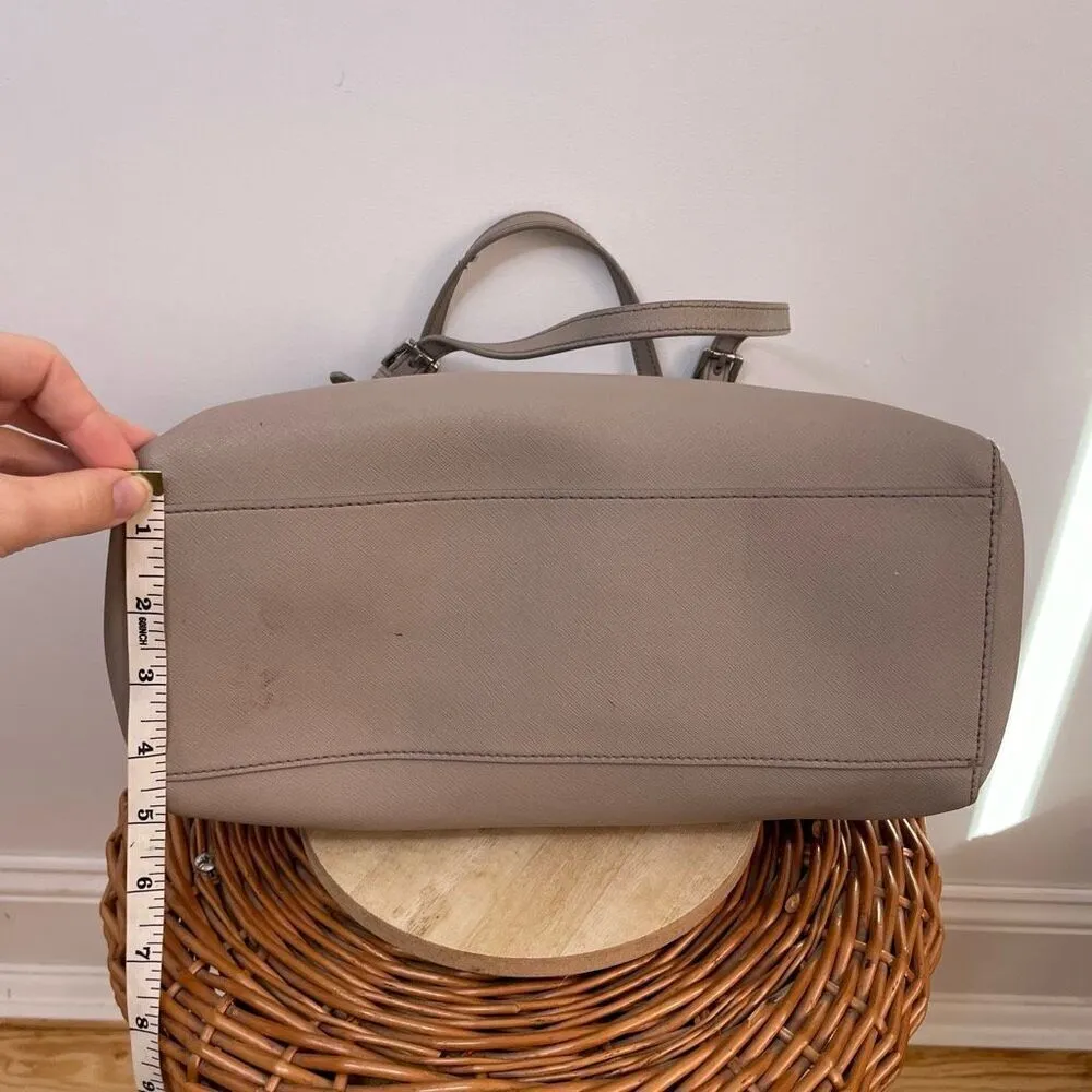 Tory‎ Burch York Buckle Tote Bag Saffiano Leather Taupe Shoulder Purse Double - Image 5