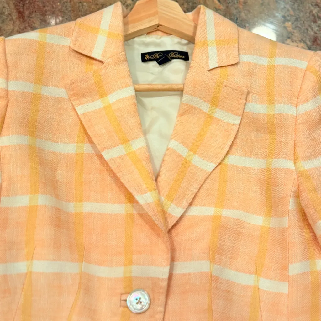 Brooks Brothers Linen Blazer – Peach Plaid, Size 6 - Image 5
