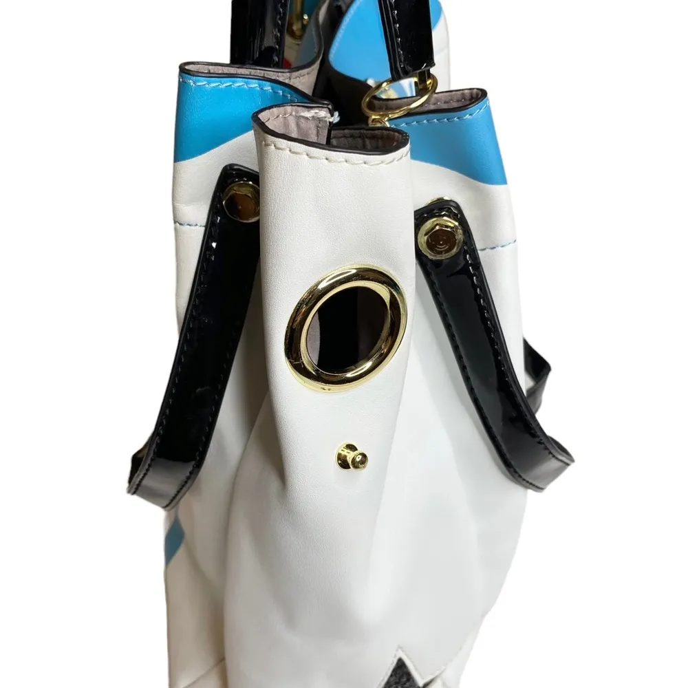 ᯾ Striped Patchwork 'Have Fun' Satchel Handbag Bag ᯾ Vegan Leather ᯾ - Image 7