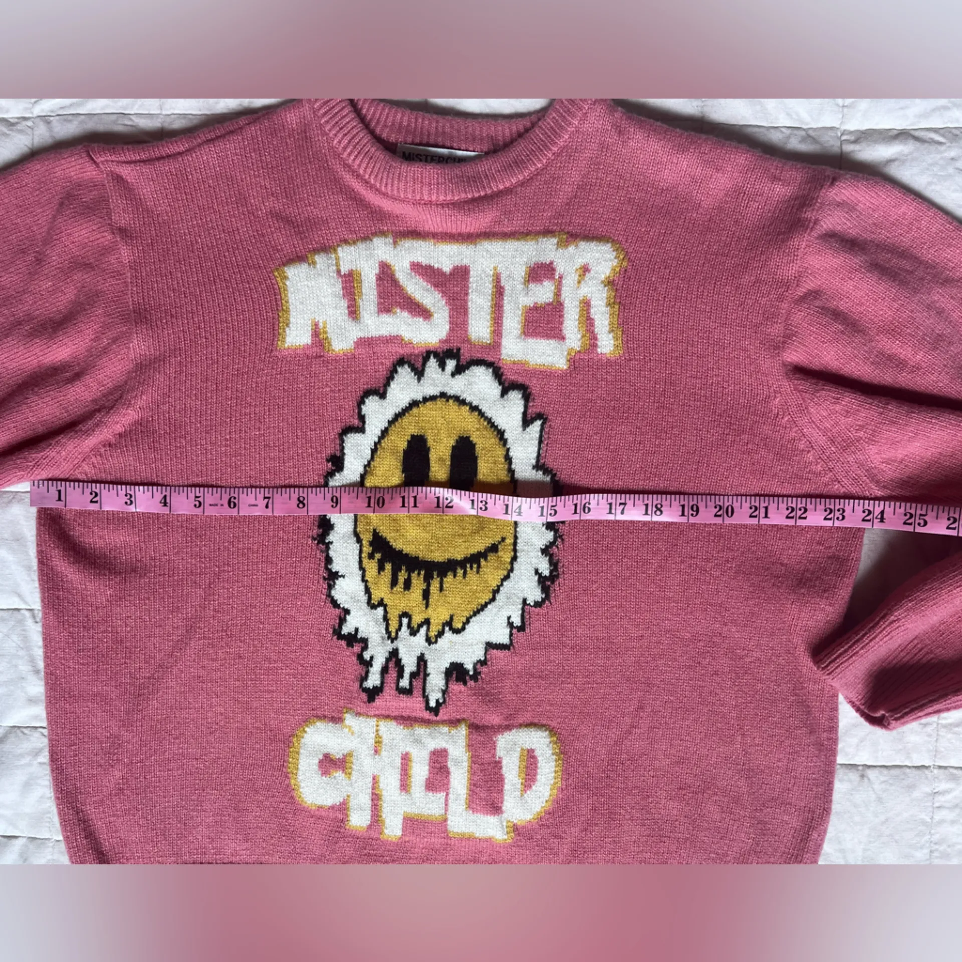 Mister Child Spell Out Wool Blend Pink Smiley Graphic Sweater Korean K Pop - Image 5