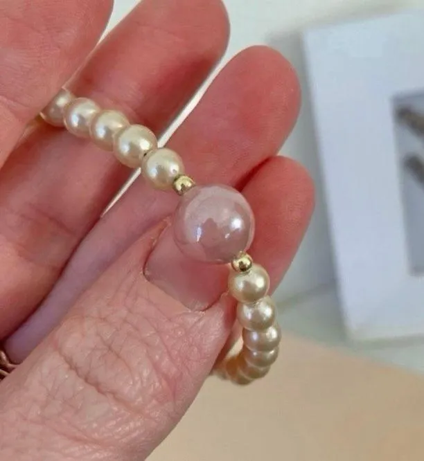 Pink Pearl Bracelet “Mara” Glass Bead Spinner Tactile Elastic Boho - Image 6