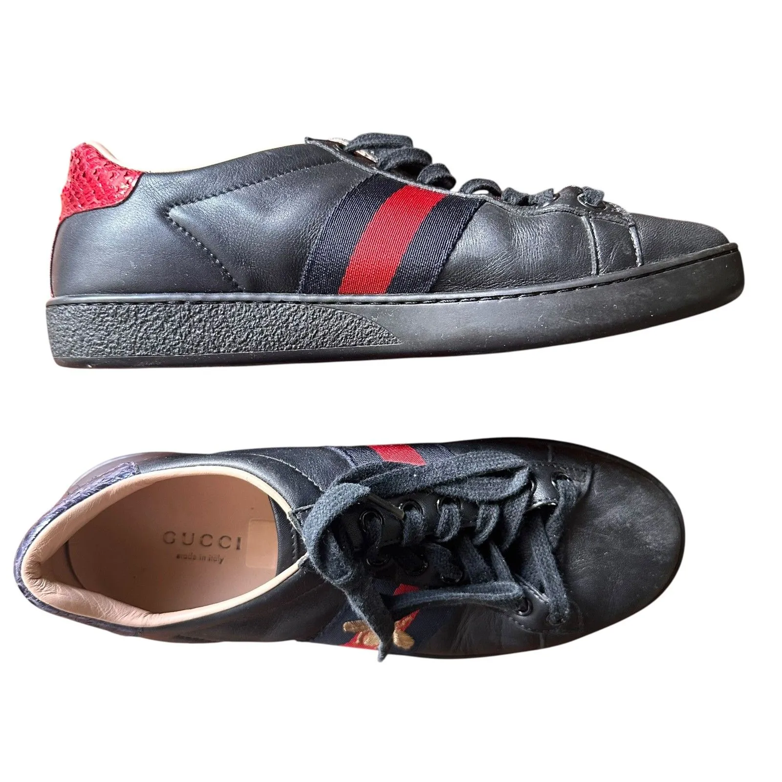 GUCCI Ace Bee Leather Sneakers Black Sz 35‎ (US 5) - Image 3