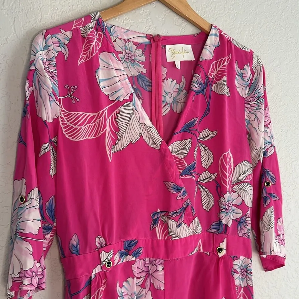Yumi Kim Pink Floral Romper 100% Silk Colorful Tropical Vacation Resortwear - Image 2