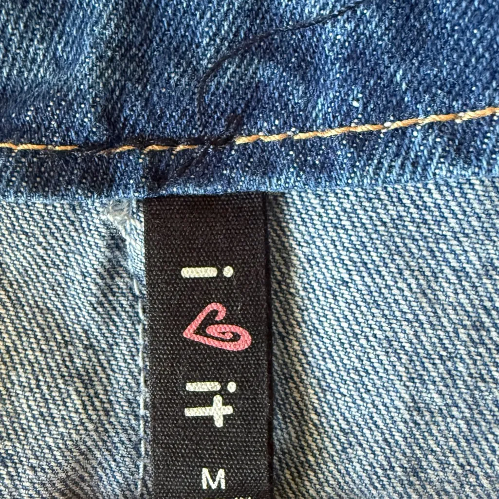 Denim Button Front A Line Mini Skirt 90s Y2K Blue Women's Size Medium Jean Skirt - Image 5