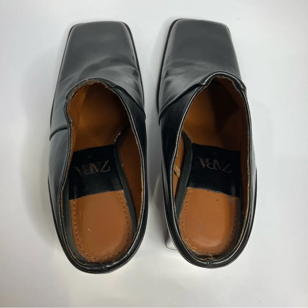 Zara square toe block heel mules black leather size 36 - Image 8