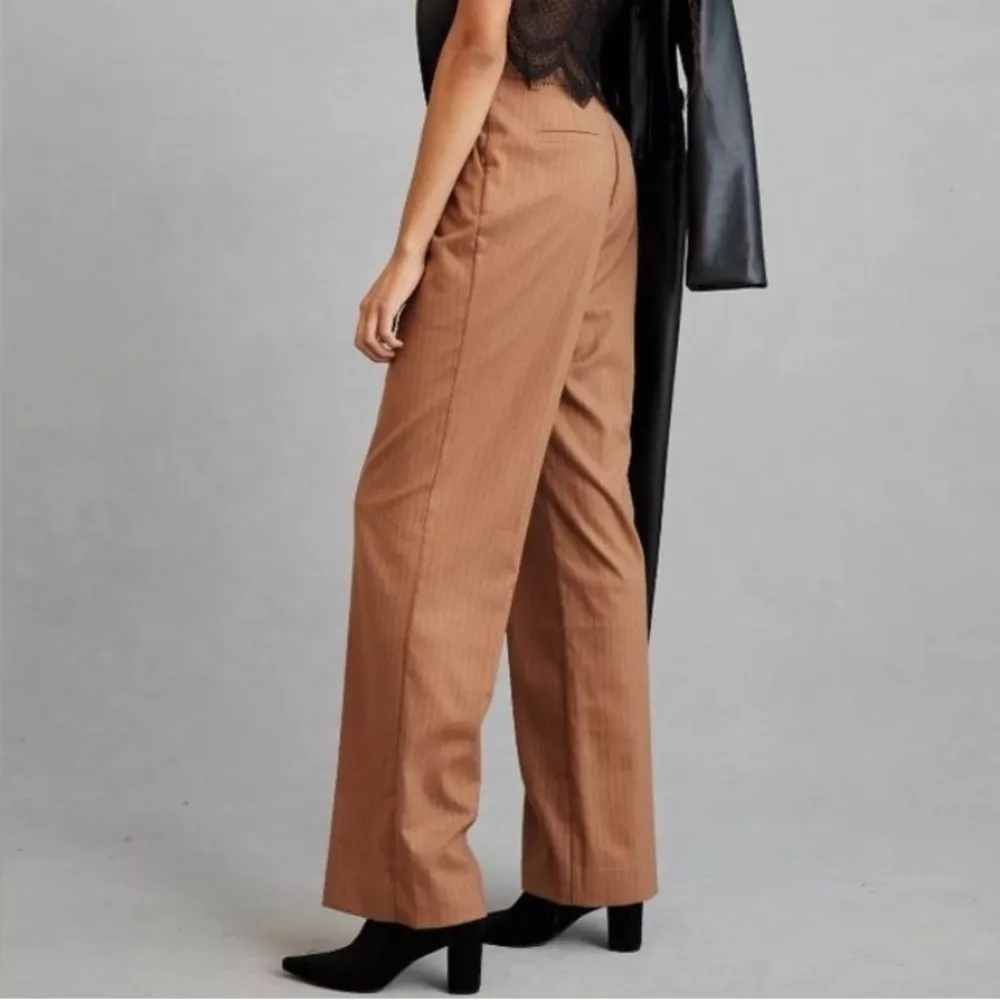 Favorite Daughter The Favorite High Rise Wide‎ Leg Pants Camel Pinstripe 10 Brown - Image 4