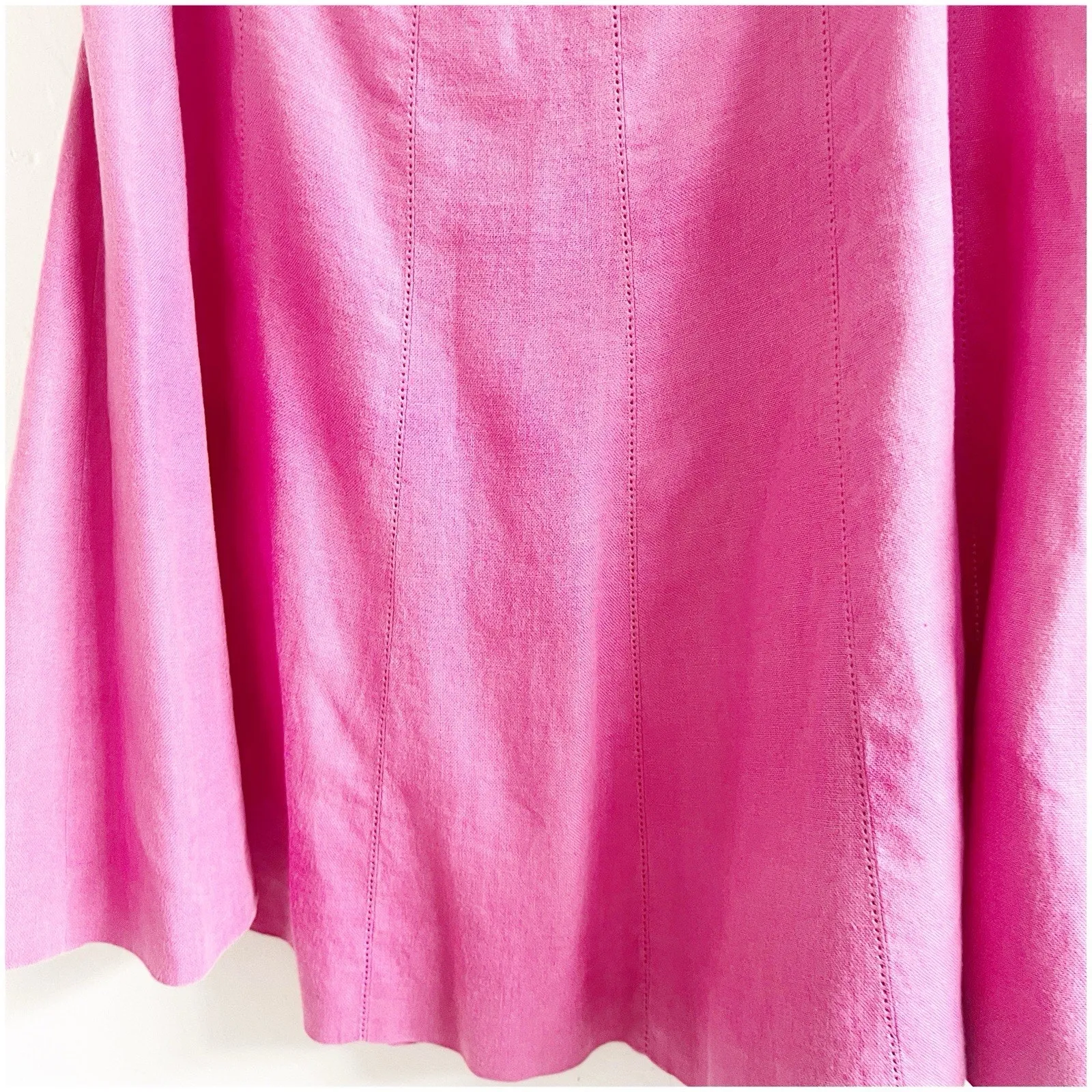 Talbots Pure Irish Linen Aline Skirt Women 12 Pink Stitching Side Zip Lined Boho - Image 7