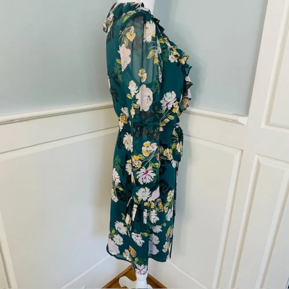 Wayf Ruffled Floral Long Sleeve Wrap Dress Size Medium - Image 5