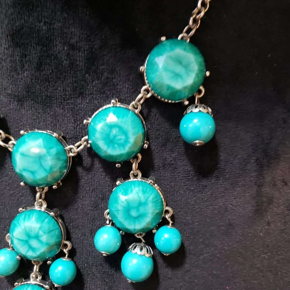 Women's Fashion Boho Turquoise Stone Bib Necklace Silver Tone Circle Link Chain - Image 4