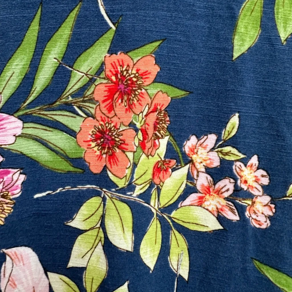 J. Jill Blue Tropical Floral Soft Stretch Jersey Preppy Maxi Dress Size XL Tall - Image 4