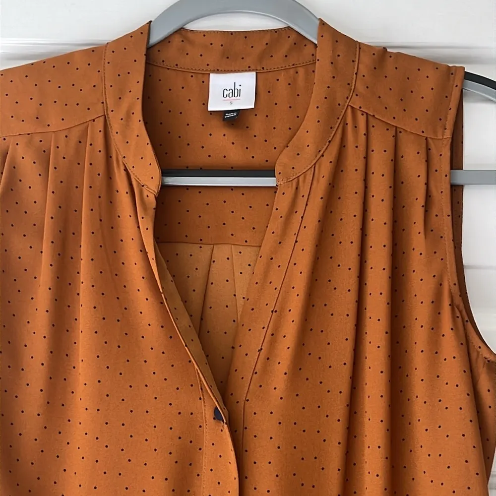 Cabi Befriend Sleeveless Rust Top with Tiny Black Dots - Image 4