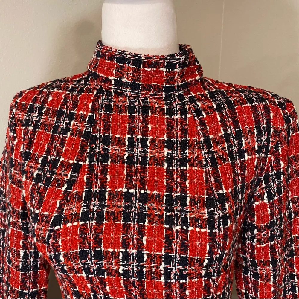 GLAMAKER‎ PLAID BACKLESS SPLIT SLEEVE TWEED BODYCON DRESS size SMALL Red - Image 5